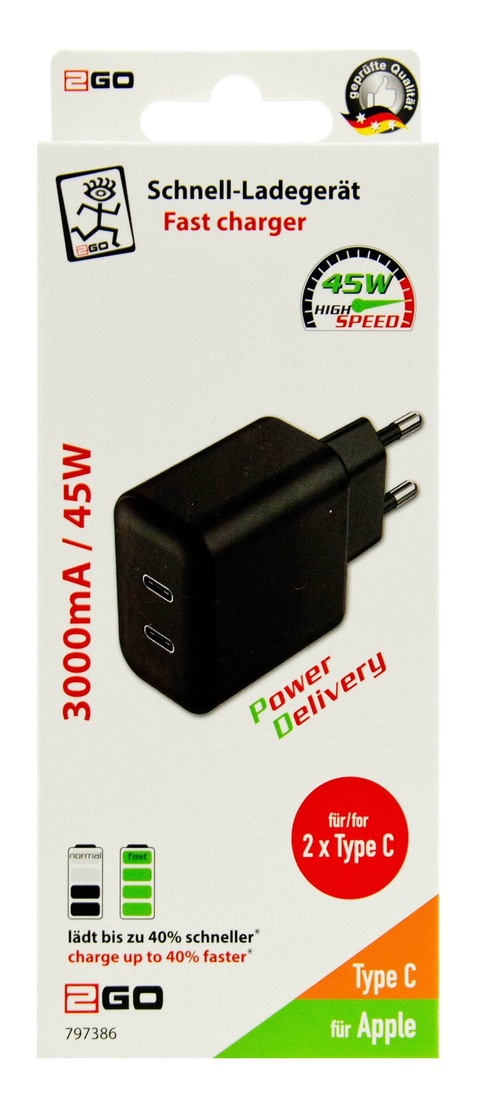 EAN 4010425973861 - 2GO 797386 cargador de dispositivo móvil Smartphone Negro Corriente alterna Carga rápida Interior imagen 2