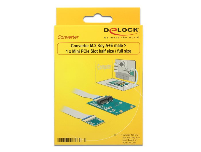 Delock Convertidor M.2 Clave A+E Macho 1 X Ranura Mini-Pcie De Tamaño Medio Y Tamaño Completo Con Cable Flexible