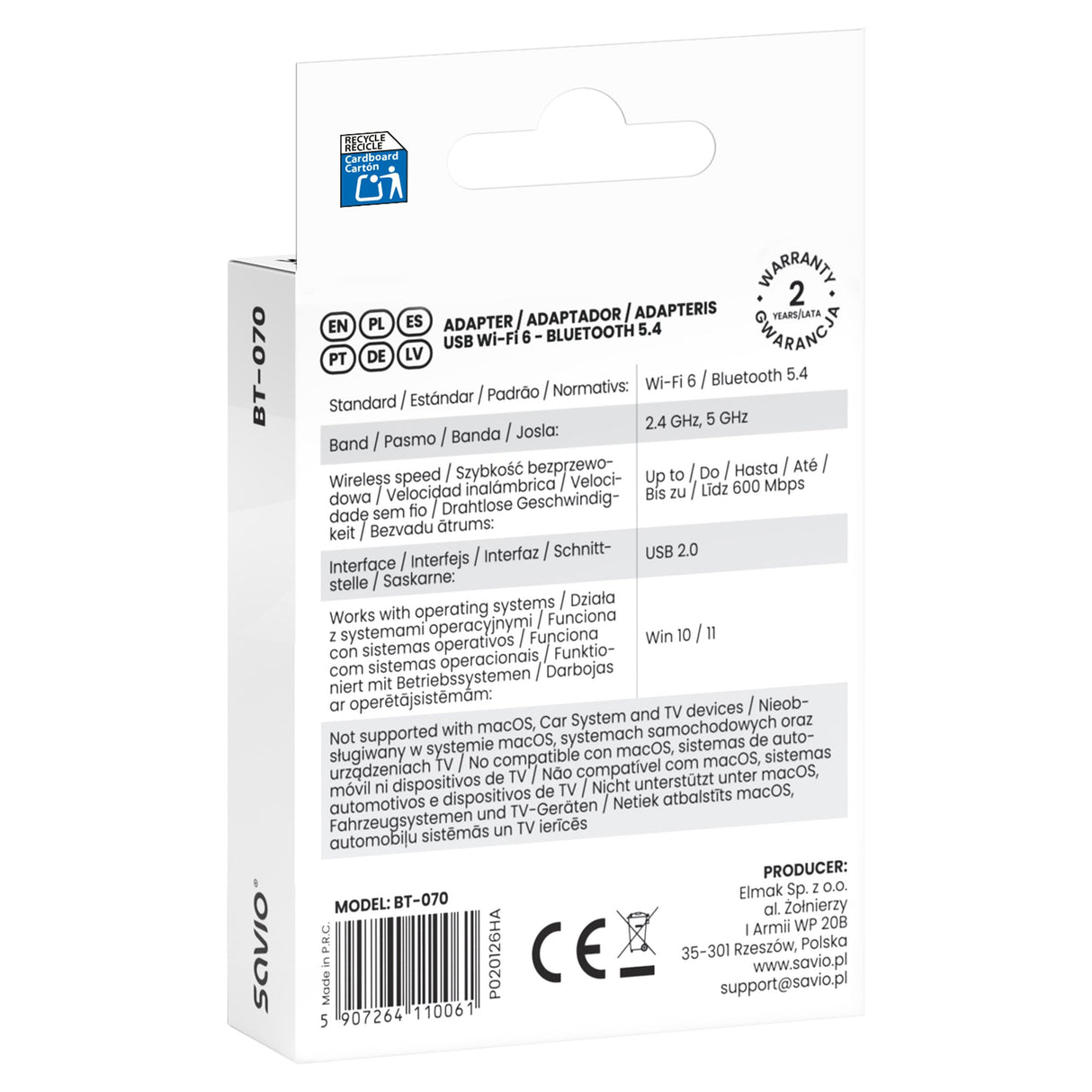 Adapter Usb Wifi 6 Bluetooth 5.4 Bt- 070