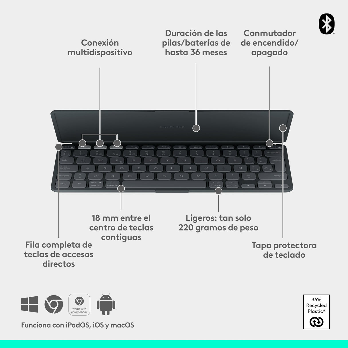 EAN 5099206125773 - Logitech 920-012973 teclado Universal Bluetooth QWERTY Español Grafito imagen 6
