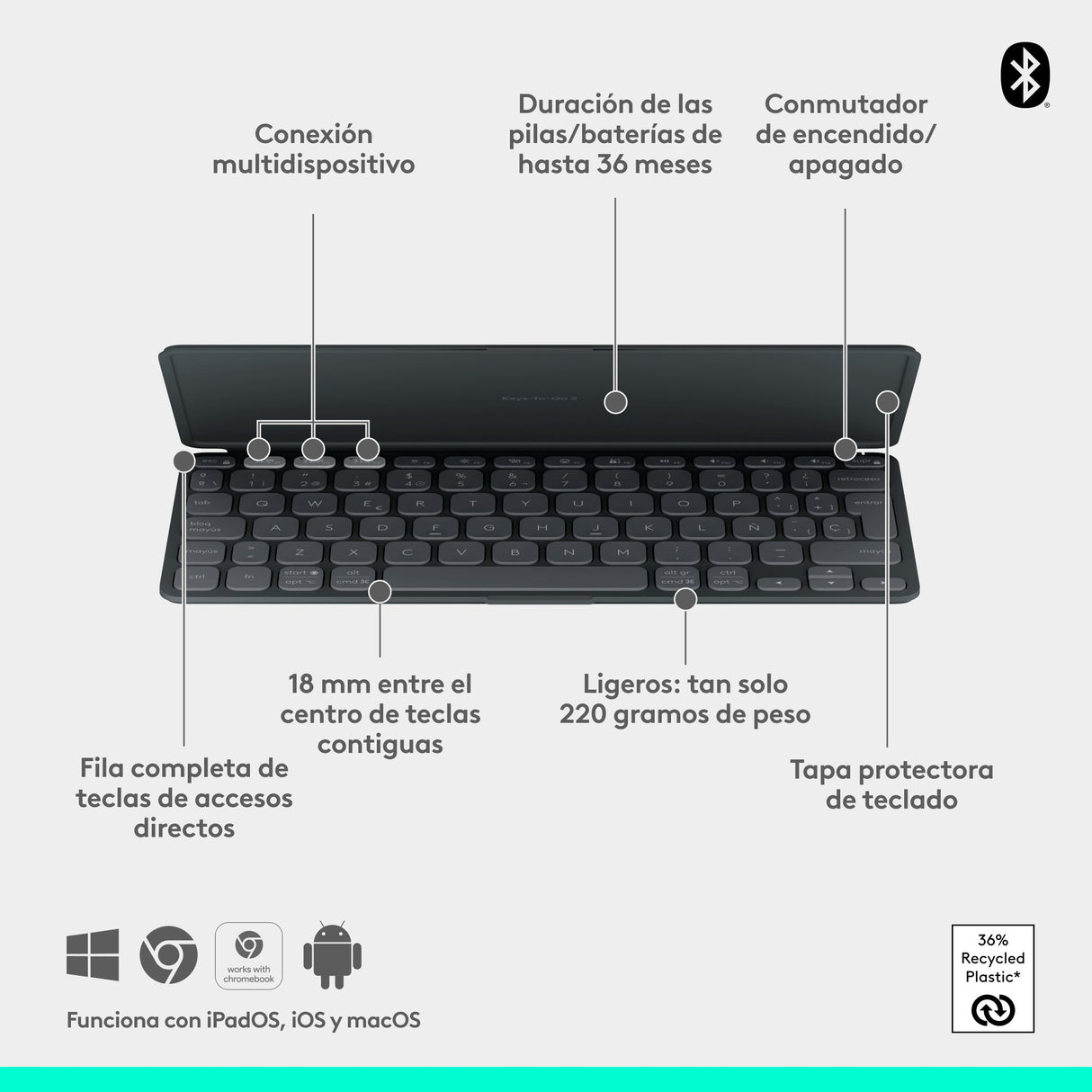 EAN 5099206125773 - Logitech 920-012973 teclado para móvil QWERTY Español Bluetooth Grafito imagen 6