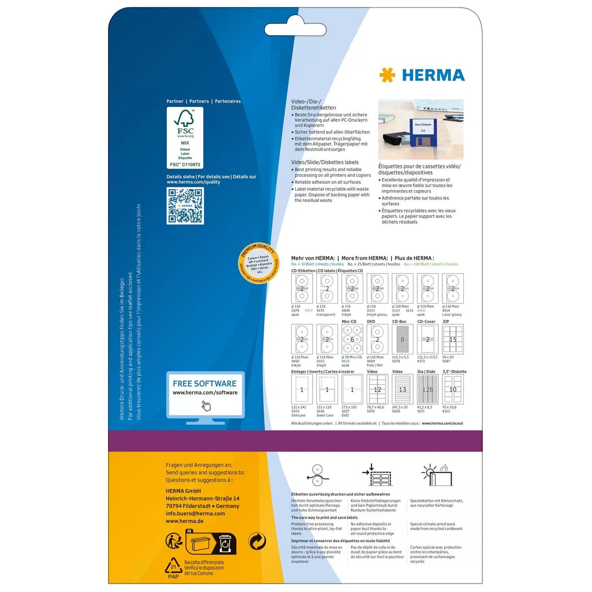 Etiquetas De Vídeo Herma A4 Papel Blanco 147,3x20 Mm 325 Piezas.