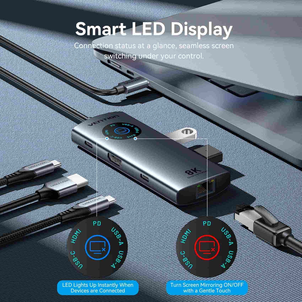 Docking Usb Tipo-C Vention Tqzhb Rj45 2xusb 1xusb Tipo-C 1xhdmi 1xusb Tipo-C Pd Gris