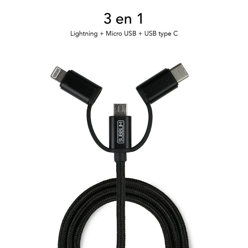 Cargador De Coche Subblim Sub-Chg-4cc002/ 2 Usb + Cable Usb 3 En 1/ 2.4a/ Negro