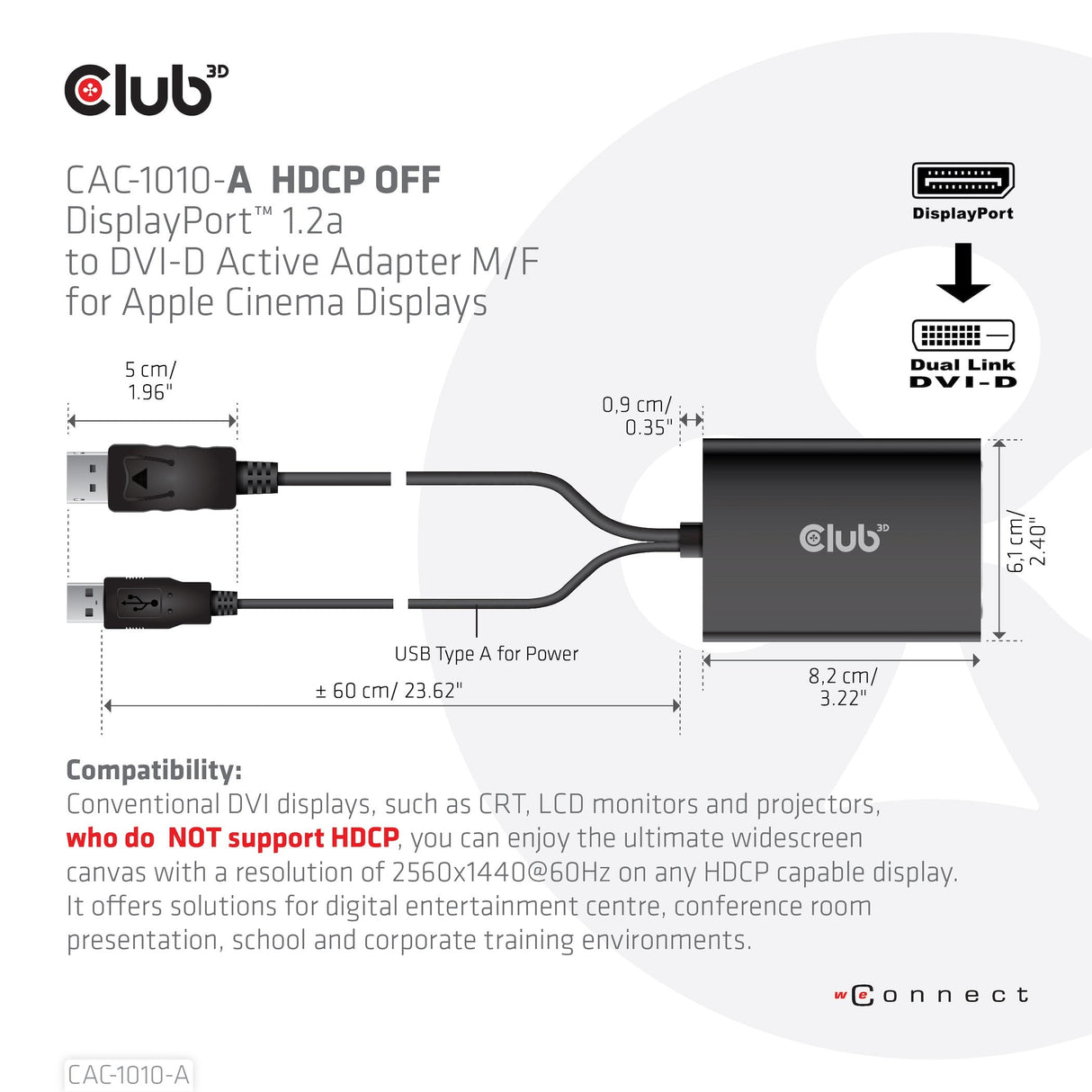 EAN 8719214471705 - CLUB3D CAC-1010-A adaptador de cable de vídeo 0,6 m DisplayPort DVI-D + USB imagen 3