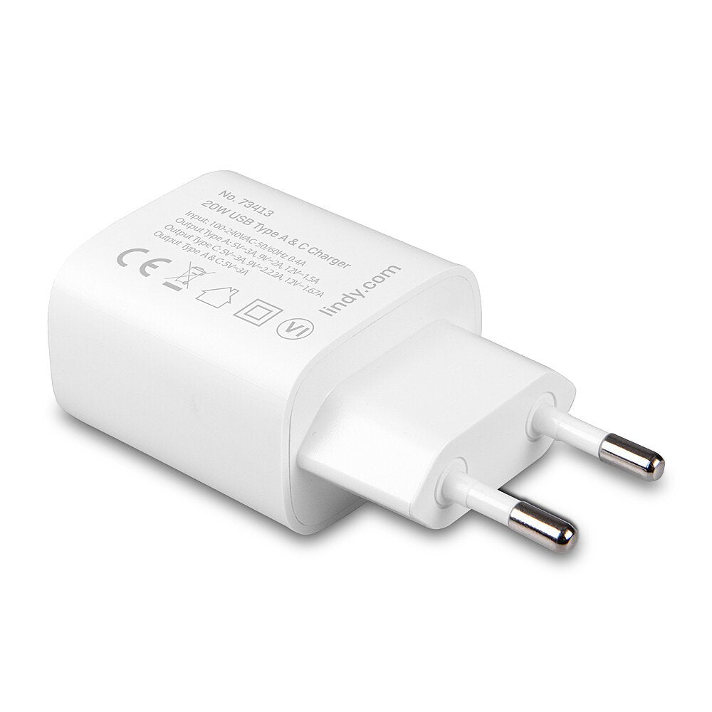 Lindy 73413 Cargador De Pared Usb Typ A & C 20w, Blanco