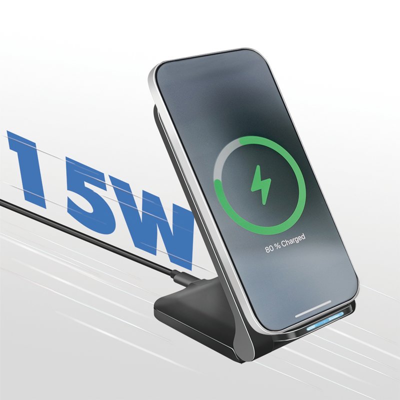 Logilink Wireless Quick Charging Stand 15 W, Twin Coil, Negro