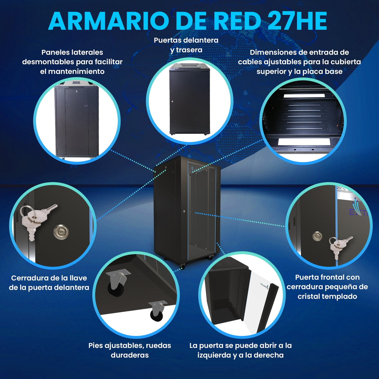 Extralink - Armario De Pie De 19 "27u 600x1000 Paquete Plano Negro