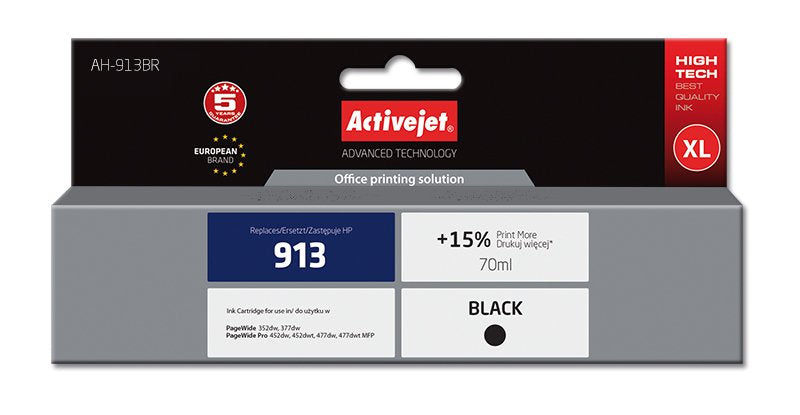 Tinta Activejet Ah-913br (Reemplazo Para Hp 913 L0r095ae - Premium - 70 Ml - Negra)