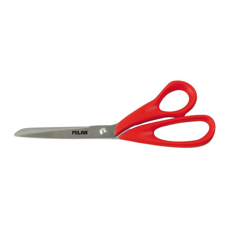 Milan Tijeras Oficina Basic 20cm Asimétricas Mango De Plástico Rojo -Blister-