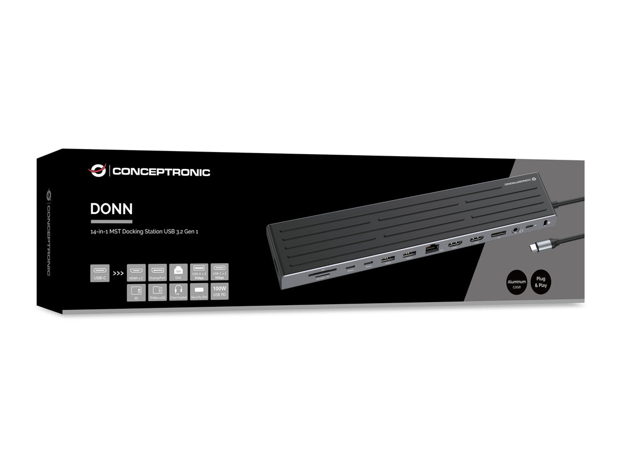 Docking Usb-C Conceptronic Donn32b A 2xhdmi 1xdp 2xusb-C Pd 100w 3xusb-A 5gb 1xsd 1xmicrosd 1xrj45
