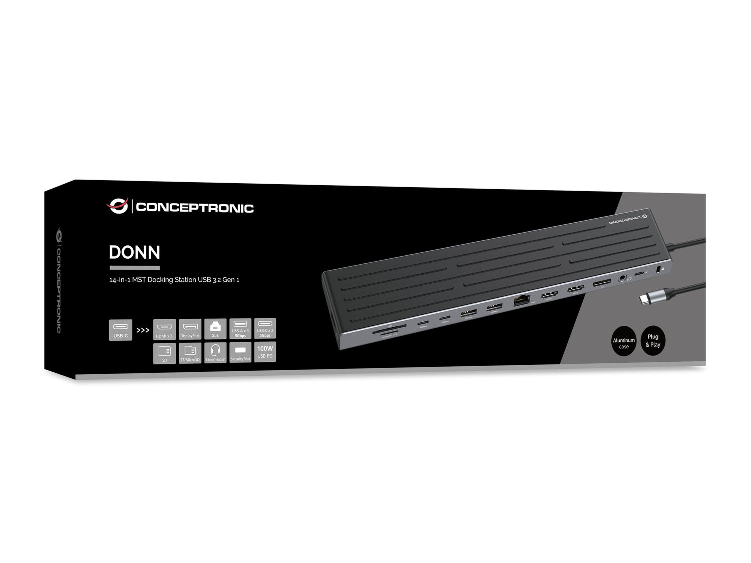 Docking Usb-C Conceptronic Donn32b A 2xhdmi 1xdp 2xusb-C Pd 100w 3xusb-A 5gb 1xsd 1xmicrosd 1xrj45