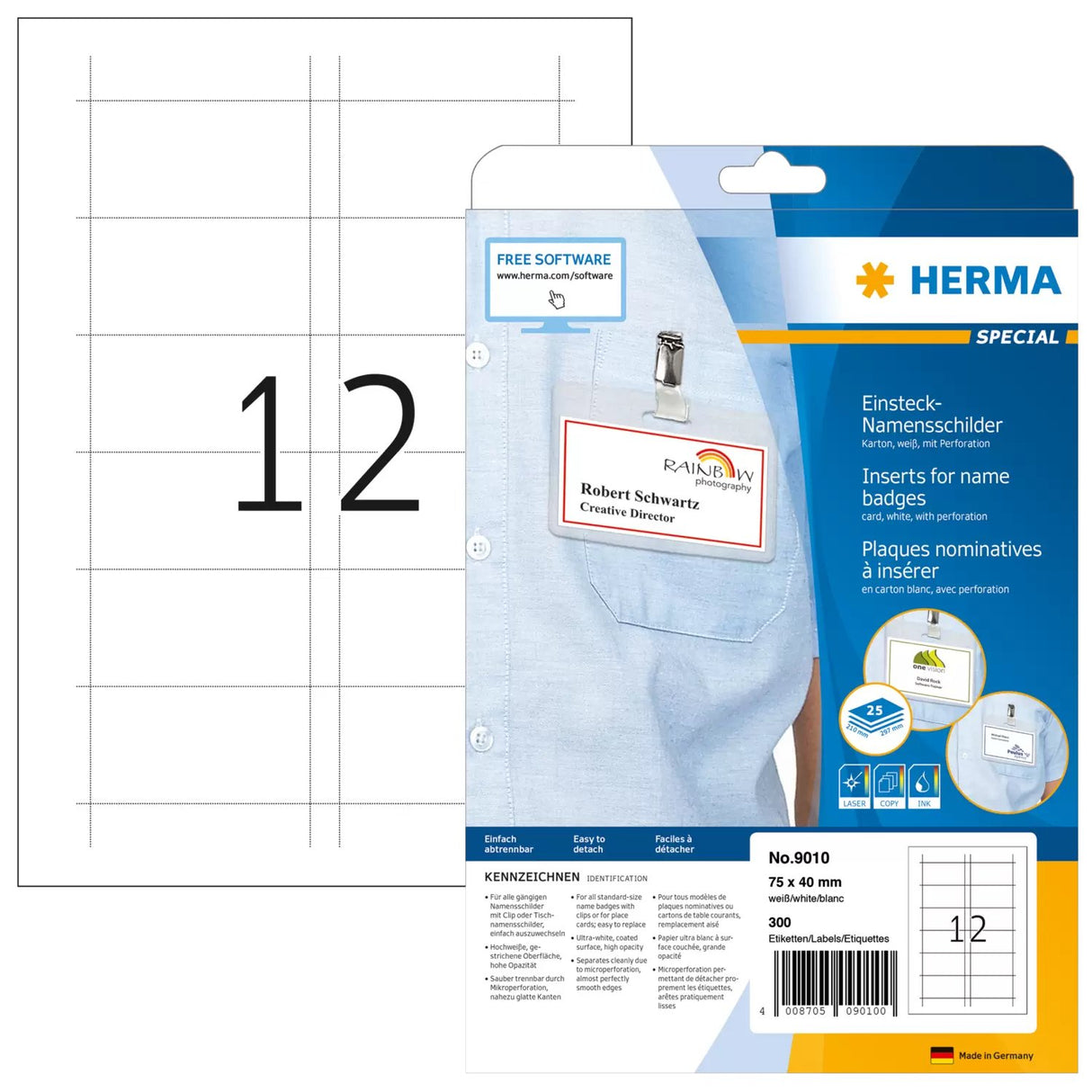 EAN 4008705090100 - HERMA 9010 etiqueta de impresora Blanco Etiqueta para impresora no adhesiva imagen 1
