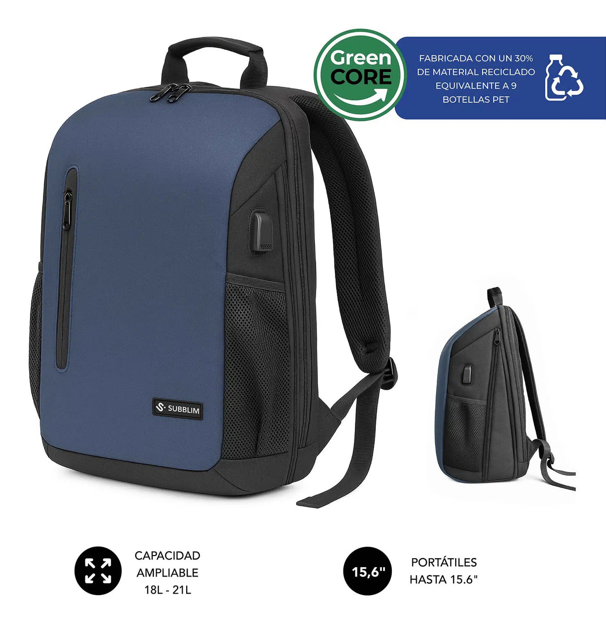 EAN 8436586743703 - SUBBLIM Nomad Xpand Air Padding mochila City backpack Azul Poliéster reciclado imagen 1