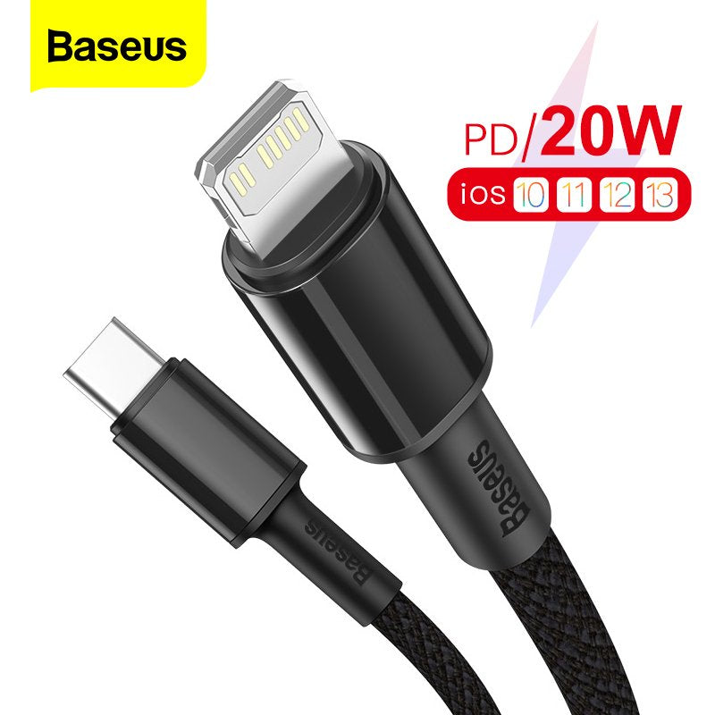 Baseus Cable Trenzado Usb Tipo C A Lightning Apple 20w 1m Negro