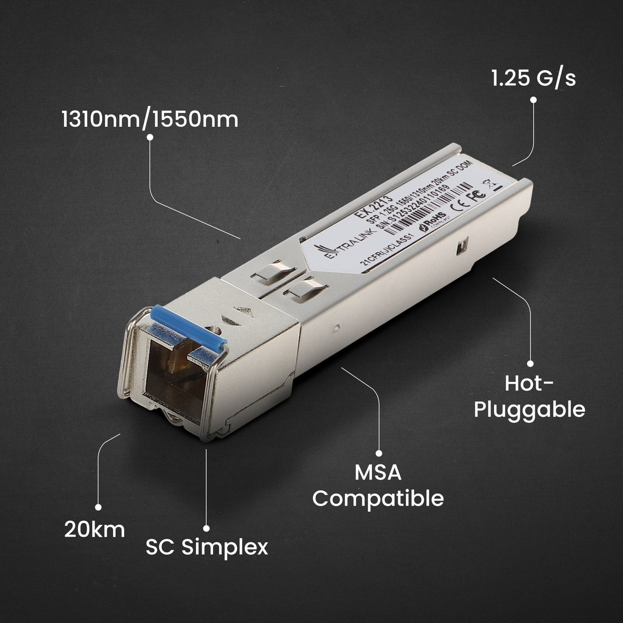 Extralink Sfp 1.25g Sfp Wdm Módulo 1,25gbps, 1310/1550nm, Single Mode, 20km, Sc, Dom, Pair