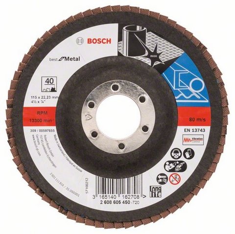 Disco Bosch X571 Best For Metal, Ø 115 Mm, K40 (Diámetro Interior 22,23 Mm, Recto)