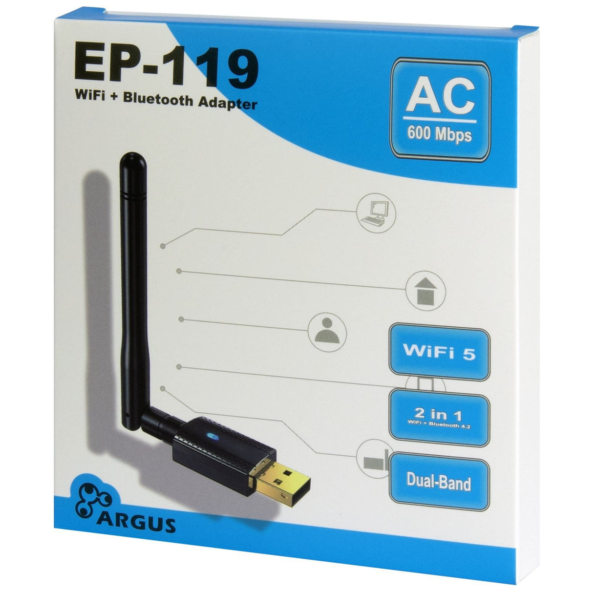 Inter-Tech Wi-Fi 5 Usb Adapter Argus Ep-119, Bluetooth 4.2
