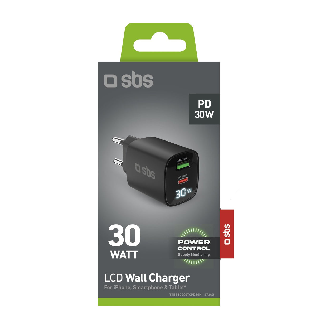 EAN 8018417481475 - SBS TETRGANLCD1USB1C30K cargador de dispositivo móvil Universal Negro Corriente alterna Carga rápida Inte imagen 3