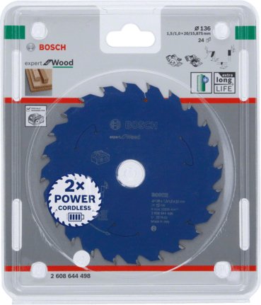 Hoja De Sierra Circular Bosch Professional Expert Para Madera, Ø 136 Mm, Orificio 24z De 20 Mm, Para Sierras Circulares Portátiles Con Batería 2608644498
