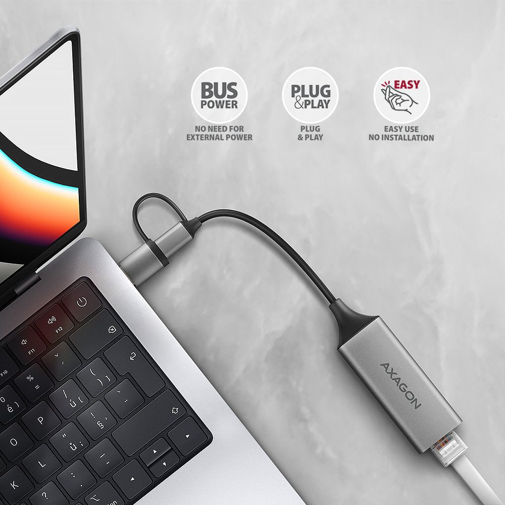 EAN 8595247907943 - Axagon ADE-TXCA Gigabit Ethernet Adapter USB-C+ USB-A - titangrau - Adapter - Digital/Daten 1000 Mbit/s imagen 3