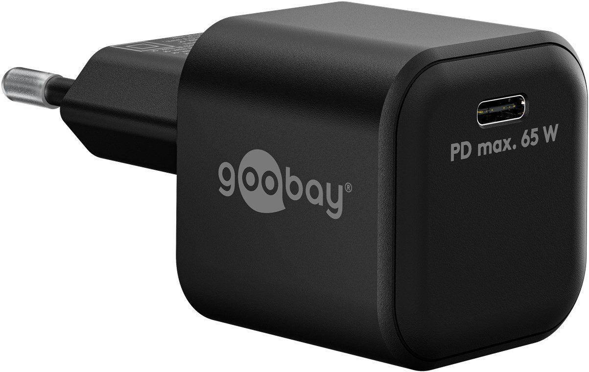 Cargador  65w Usb 1 Puert. Usb-C Negro Gan Pd Salida Lateral Tamaño Nano Goobay
