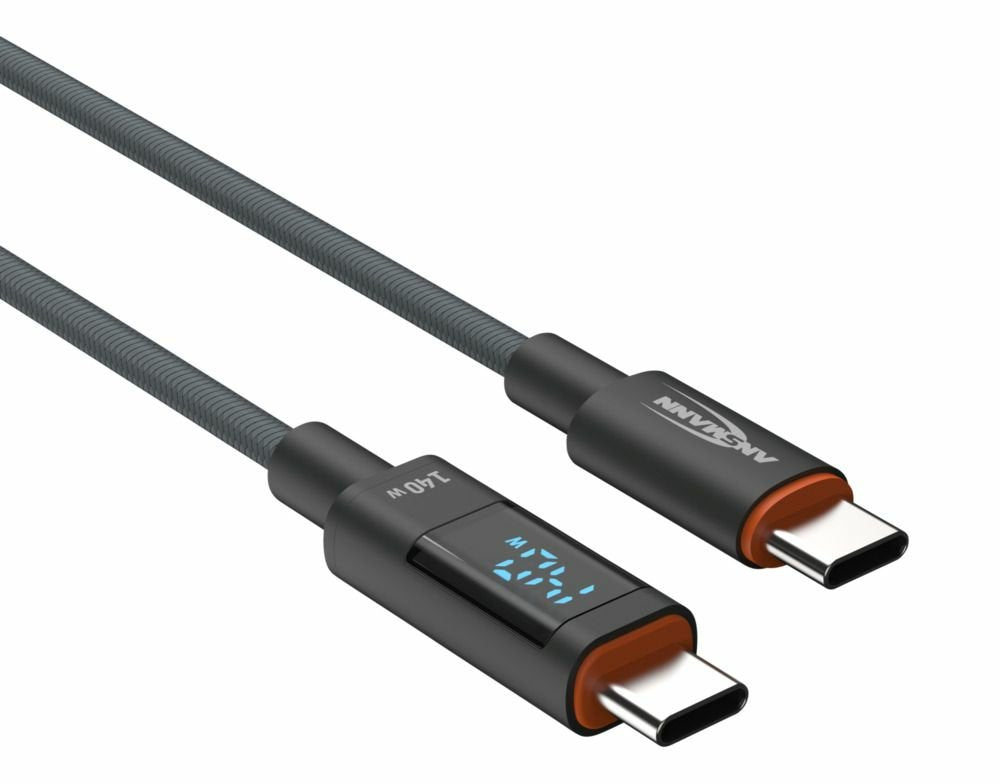 Cable Ansmann Usb 2.0 , Usb-C Stecker > Usb-C Stecker (Anthrazit, 2,0 Meter, Pd 3.1, Laden Mit Bis Zu 140 Watt, Gesleevt, Integriertes Led Display) 1700-0171