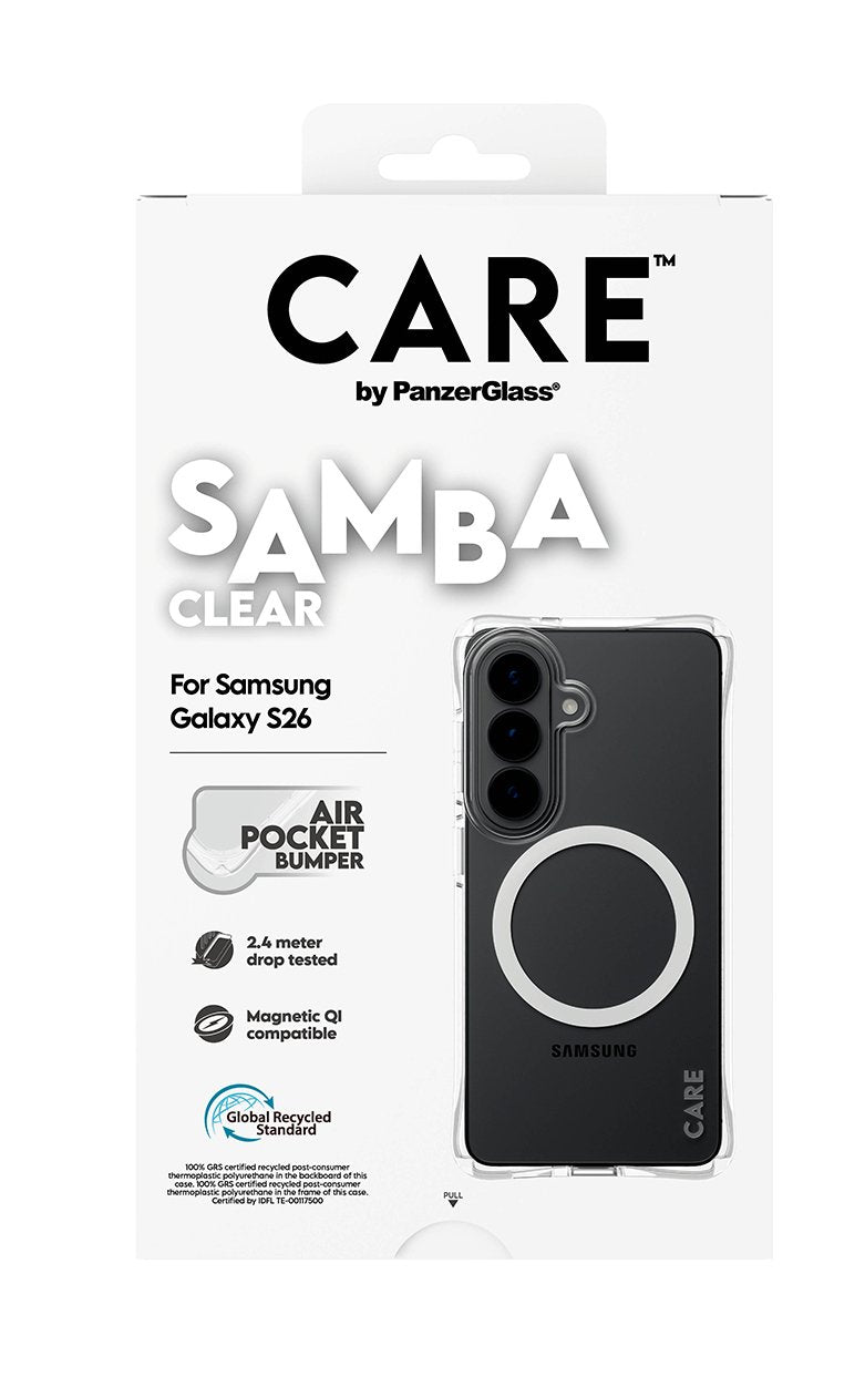 Panzerglass Care By ® Samba Case Transparente M. Blanco Qi Samsung Galaxy S26, Cover, Samsung, Samsung - Galaxy S26, 16 Cm (6.3"), Transparente