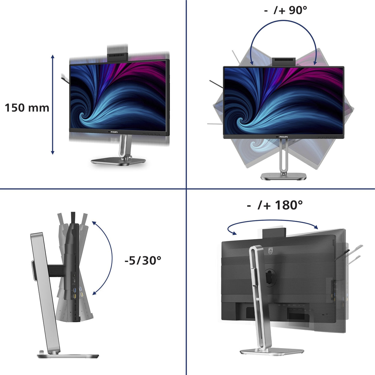 Philips Tft 24b2u4301h 60.5cm Ips 23.8'' 1920x1080 Dp Hdmi Usb-C Webcam