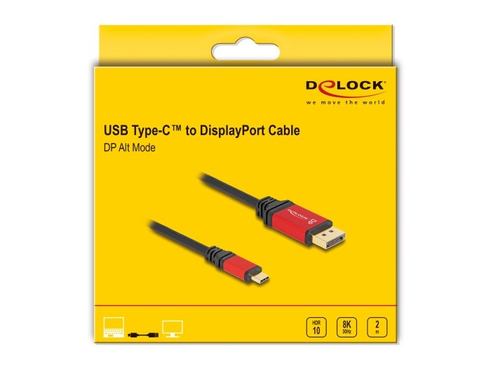 Delock 80093 Cable Usb Type-C A Displayport (Modo Dp Alt) 8k 30 Hz Con Función Hdr 2 M Rojo