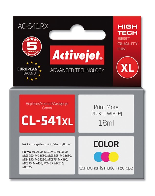 EAN 5901443019657 - Activejet AC-541RX cartucho de tinta 1 pieza(s) Compatible Alto rendimiento (XL) Cian, Magenta, Amarillo imagen 2