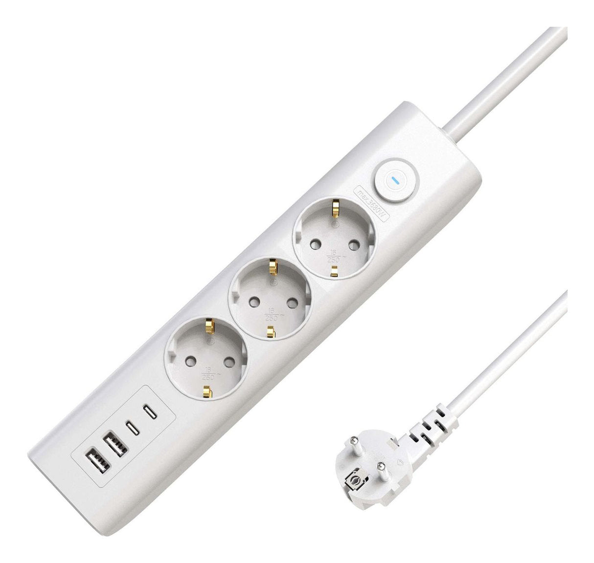 3-Way Usb Schuko Power Strip On/Off Switch 1.5m, White