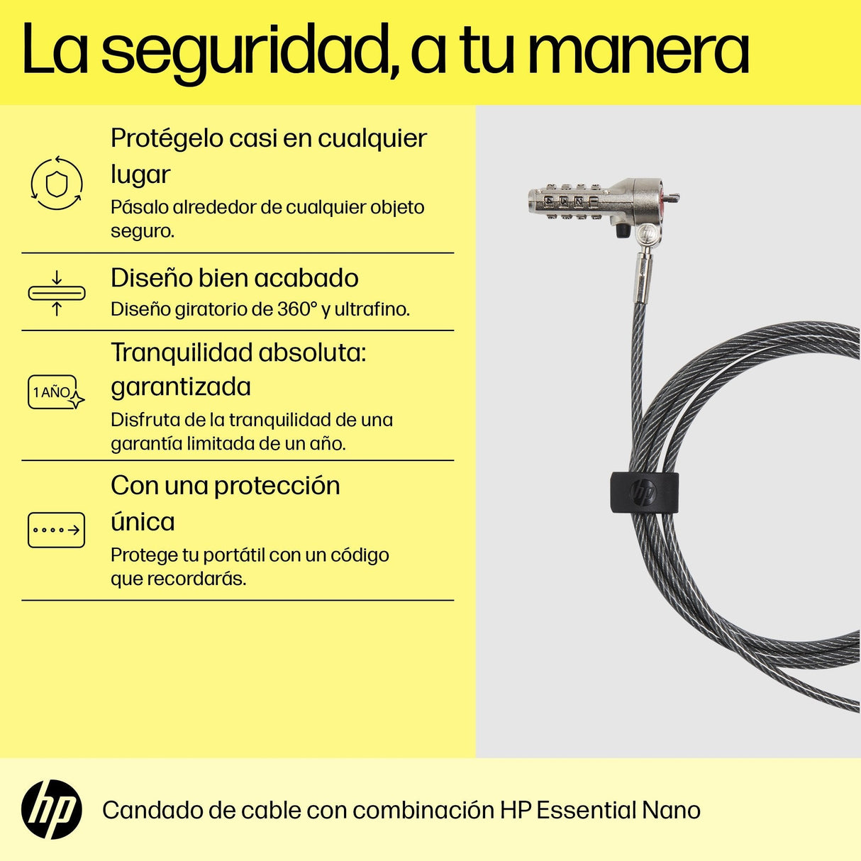 EAN 0196337975859 - HP Essential Nano Combination Cable Lock cable antirrobo Acero inoxidable 1,83 m imagen 4