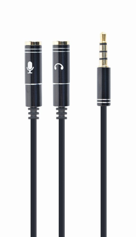 Gembird Adaptador Stereo Mini Jack (M) 4-Pin -> 2x Mini Jack (F), Metal, Black