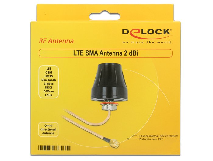 Delock Lte Antena Sma Conector Macho 2 Dbi Starr Omnidirektional Con Cable De Conexión Rg-316u 3m Outdoor Negro
