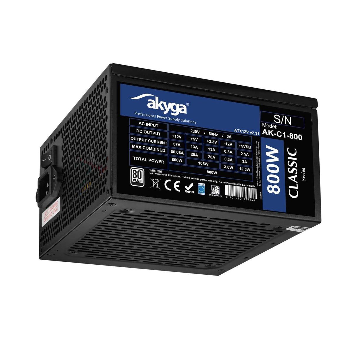 EAN 5901720139344 - Akyga AK-C1-800 unidad de fuente de alimentación 800 W 24-pin ATX ATX Negro imagen 1