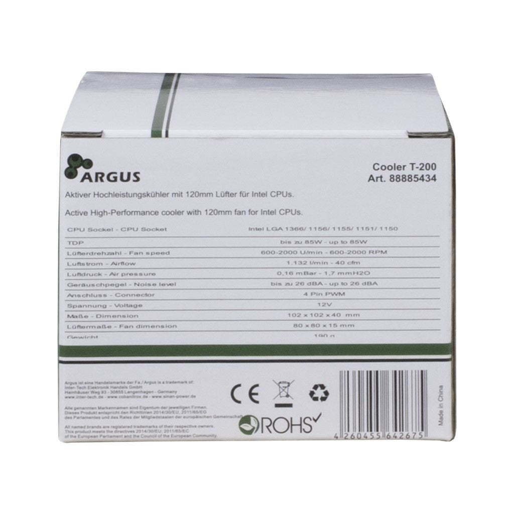 Disipador Inter-Tech Argus T-200 Ventilador Activo De 80 Mm