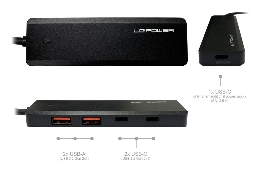 EAN 4262443280401 - LC-Power LC-HUB-U3-4-C hub de interfaz USB 3.2 Gen 2 (3.1 Gen 2) Type-A 10000 Mbit/s Negro imagen 3
