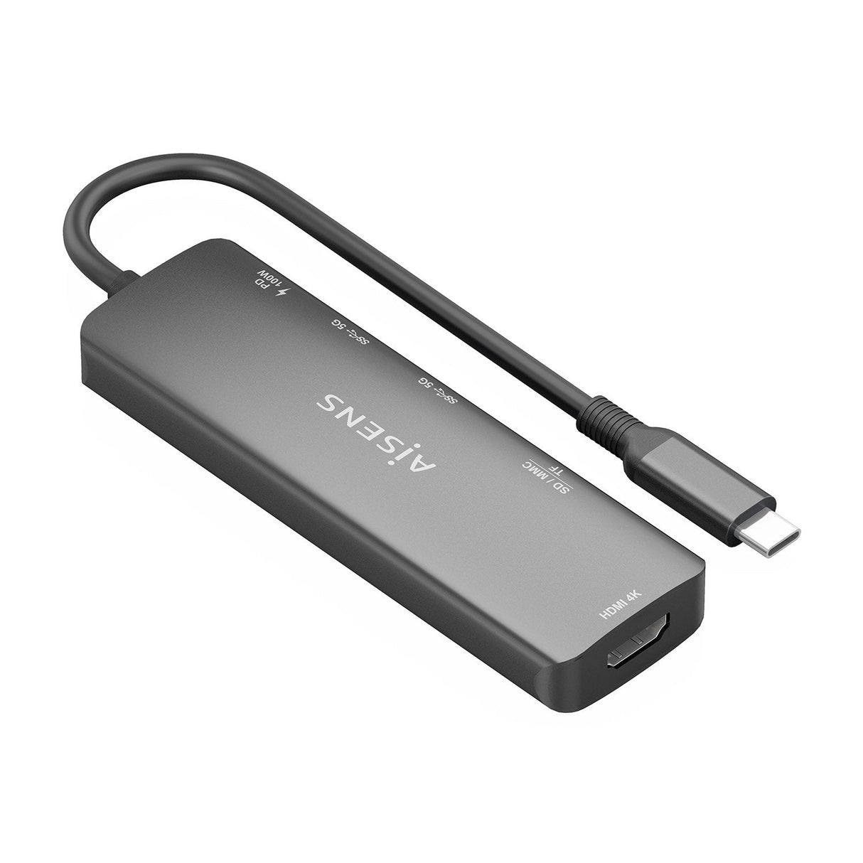 Aisens Usb-C Dock 6 En 1, Usb-C A 1xhdmi, 2xusb-A, 1xusb-C Pd 100w, 1xsd, 1xmicro Sd, Gris, 15cm