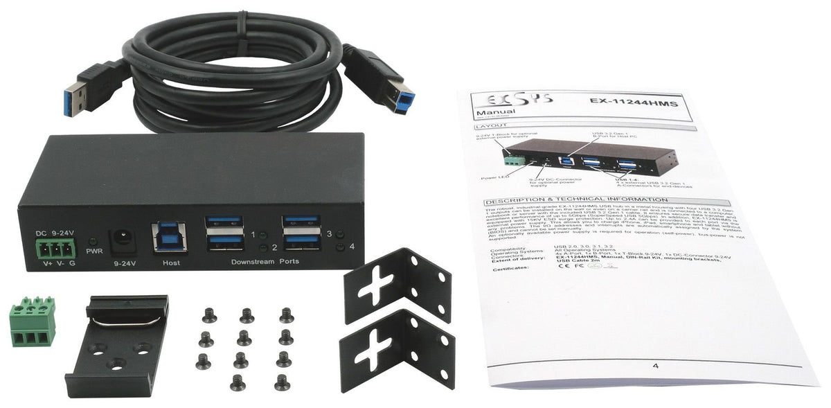 EAN 4718359112447 - EXSYS EX-11244HMS hub de interfaz USB 3.2 Gen 1 (3.1 Gen 1) Type-B 5000 Mbit/s Negro imagen 5