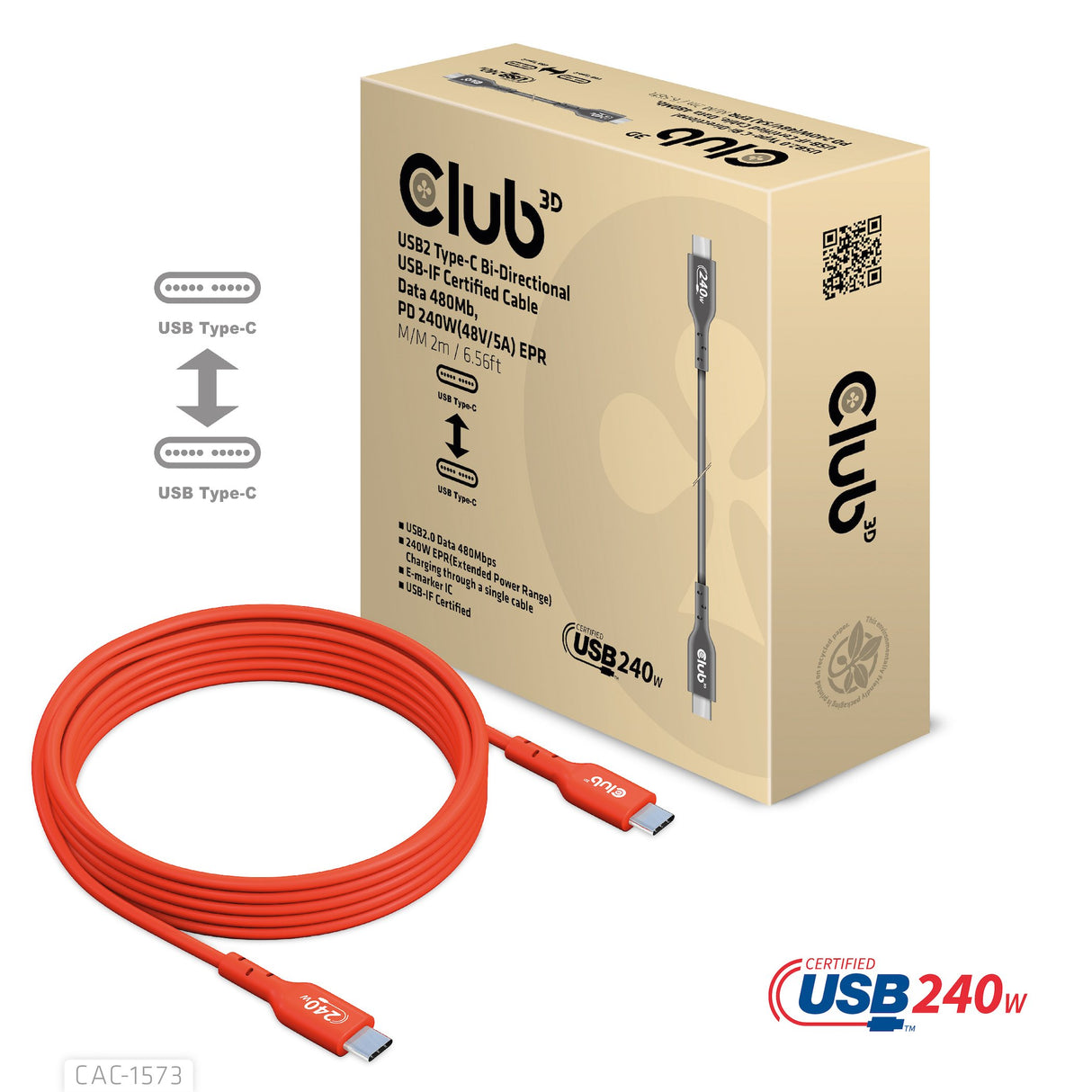 EAN 8719214472306 - CLUB3D CAC-1573 cable USB USB 2.0 2 m USB C Rojo imagen 6