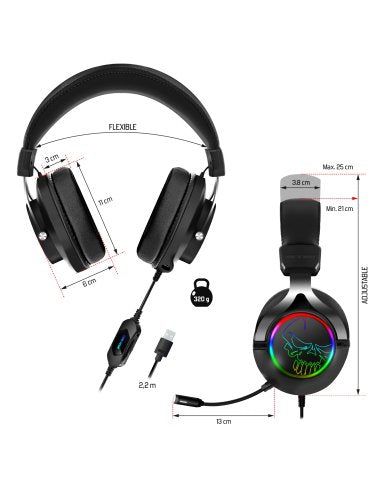 Auriculares Gaming Con Micrófono Spirit Of Gamer Xpert H600 Jack 3.5 Usb 2.0 Gris Oscuro