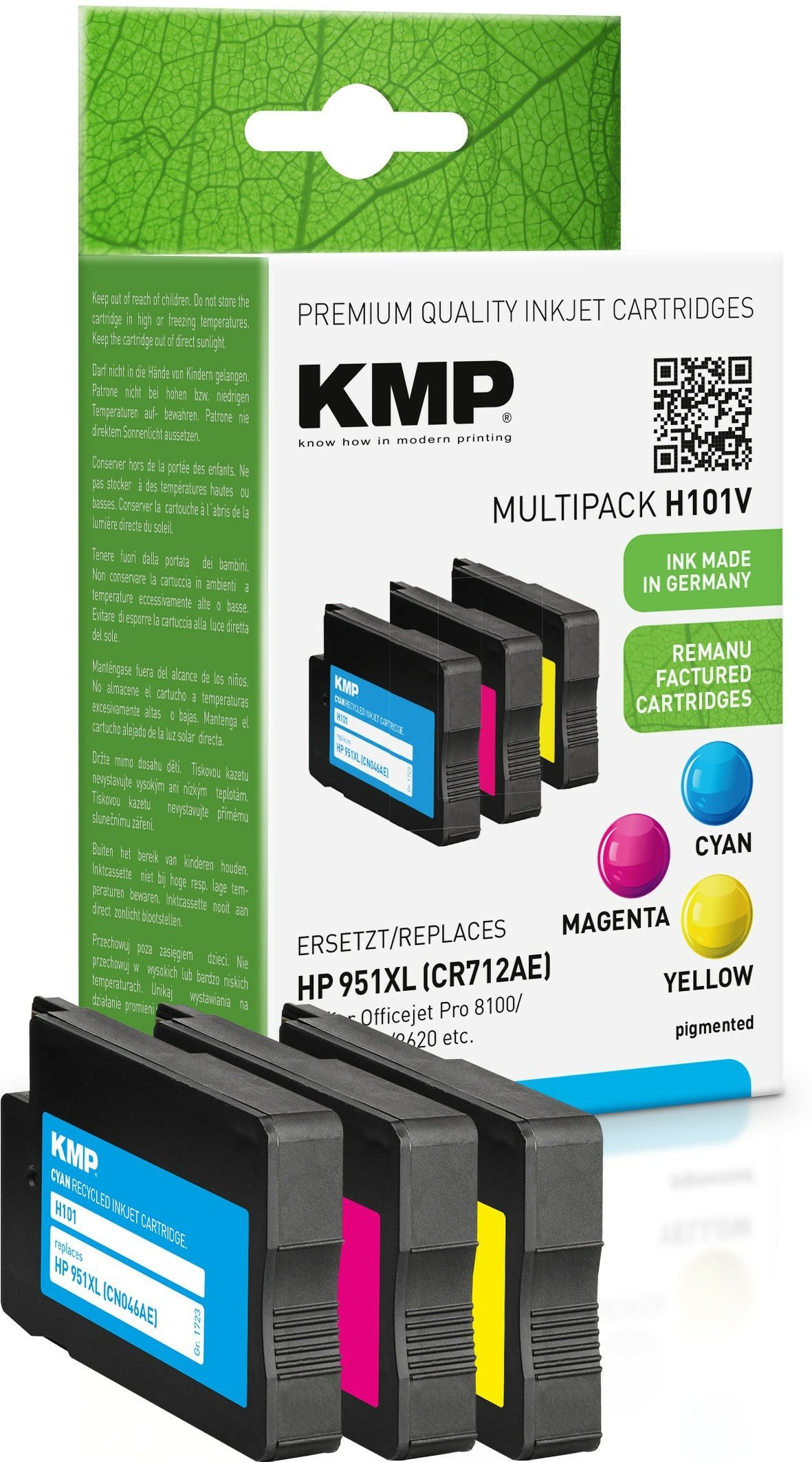 Cartucho Kmp Hp Nr.951xl Multipack 3x1500 S. H101v Recargado