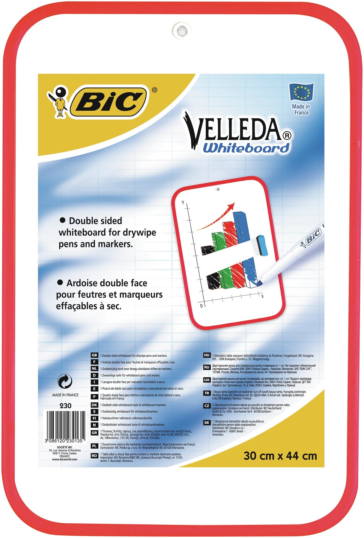 Velleda Pizarra Blanca Portátil Doble Cara 30x44 Cm Marco Rojo