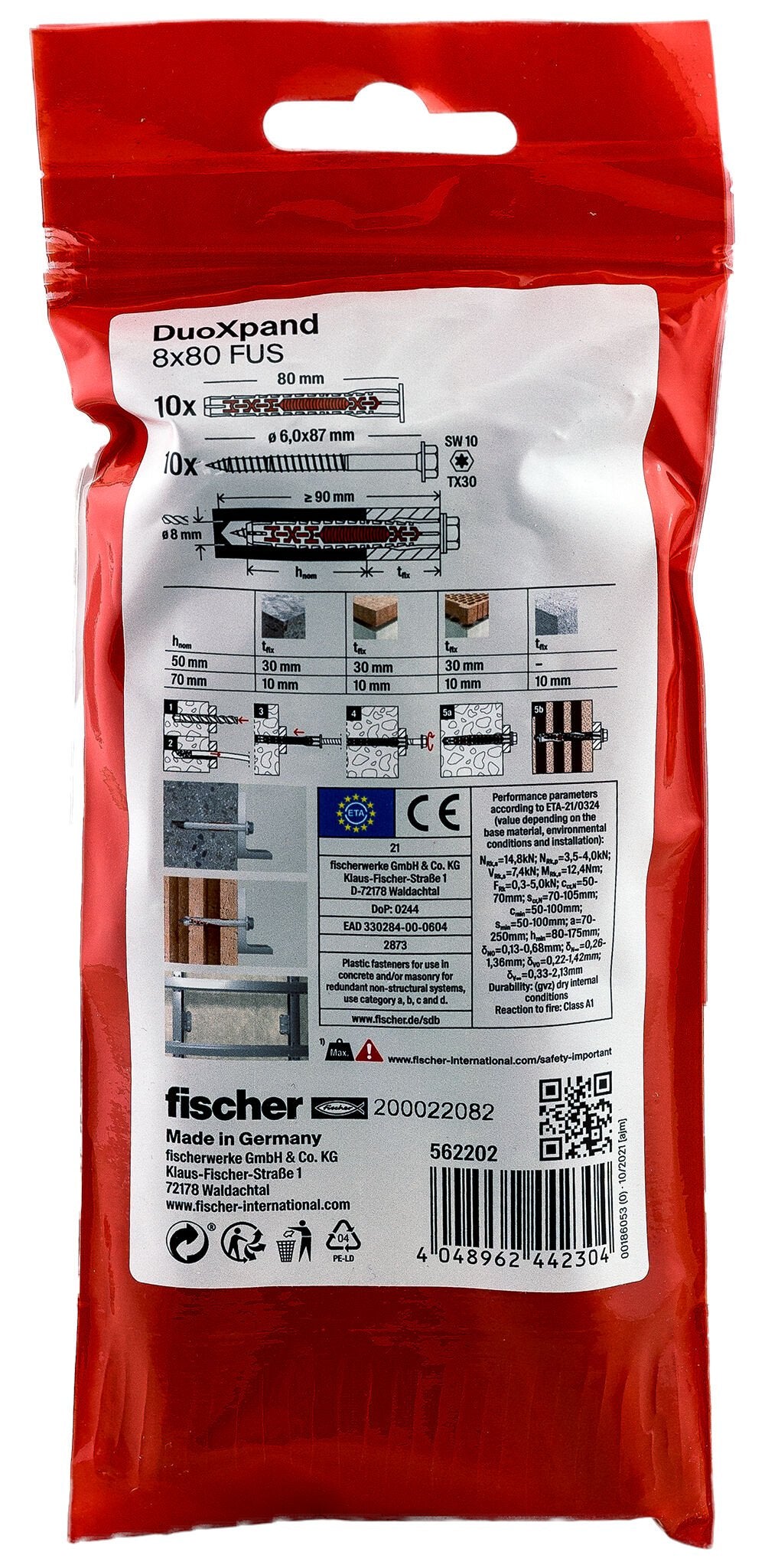 EAN 4048962442304 - Fischer 562202 tornillo de anclaje y taco 10 pieza(s) imagen 3
