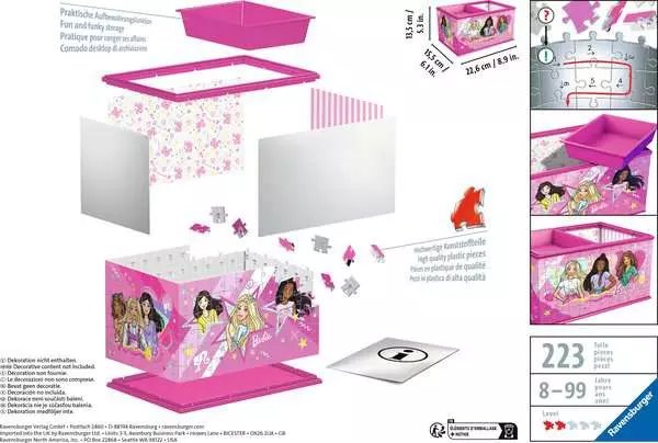 Ravensburger Caja De Almacenamiento De Rompecabezas 3d Barbie Multicolor 11584