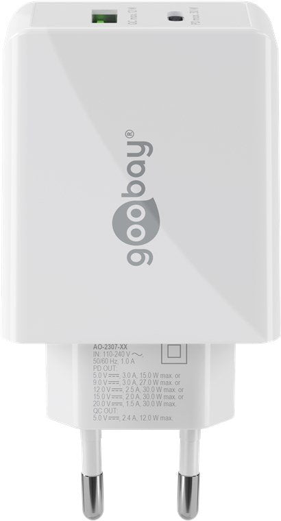 Goobay 61674 Cargador Rápido Dual Usb-C Pd (30 W), Blanco