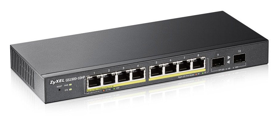 Switch Zyxel Gs1900-10hp Gestionado L2 Gigabit Ethernet (10/100/1000) Energía Sobre Ethernet (Poe) Negro