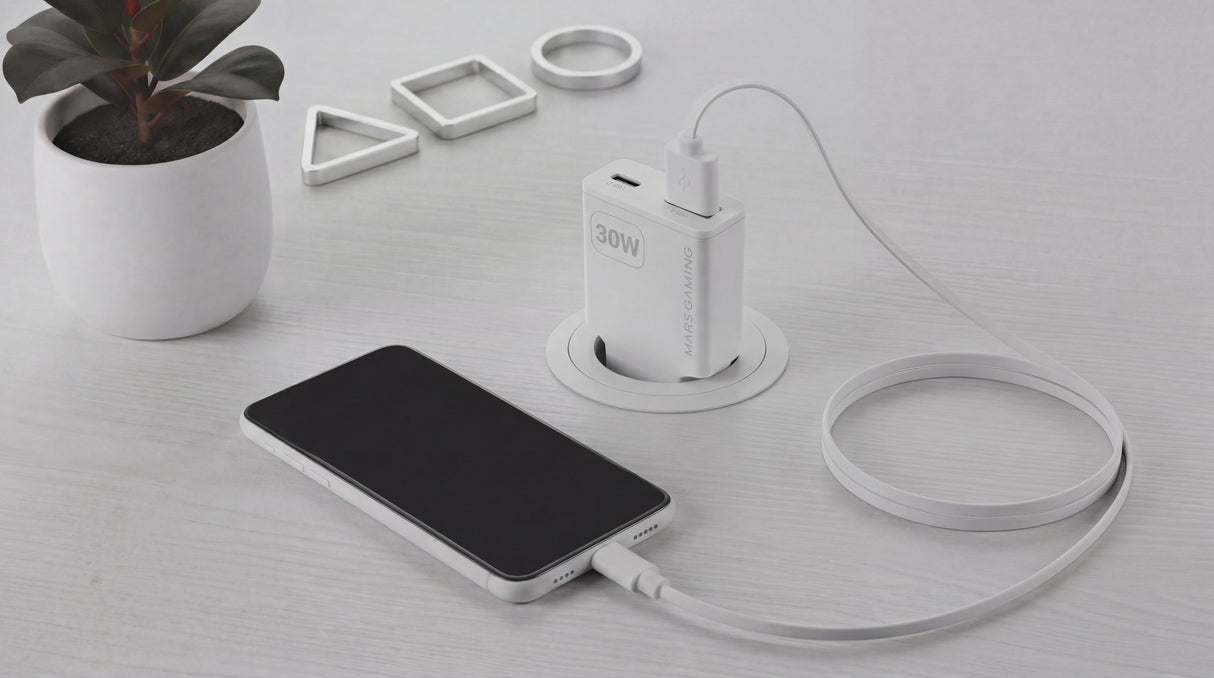 Cargador Usb Gan Mars Gaming Md-Gan30w 30w 1xusb-C 1xusb-A Pd Color Blanco