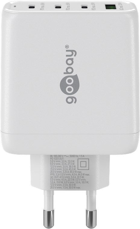 Cargador  68w Usb 4 Puert. 3 X Usb-C 1 X Usb-A Blanco Gan Pd Qc3.0 Salida Lateral Goobay